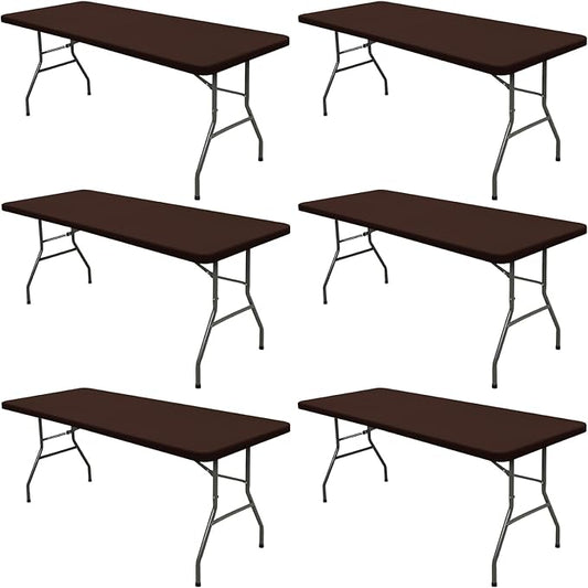 6 Pack Picnic Table Cover Fitted 6 Foot Tablecloth for Rectangle Tables Elastic Waterproof Stretch Washable Patio Folding Outdoor Spandex Table Cloth for Camping Banquet and Parties (Coffee 30" x 72")