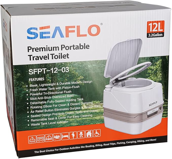 SEAFLO Portable Toilet for RV, Boat, and Camping (3.2 Gallon - Premium Ver.)