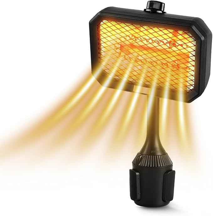 Golf Cart Electric Heater, 400W Safe and Quiet Carbon Fiber Heating, Heat Up 120 Square Feet for 48V Club Car/Yamaha/EZGO Golf Cart Battery Operated Heater & Cup Holder Adapter, Black