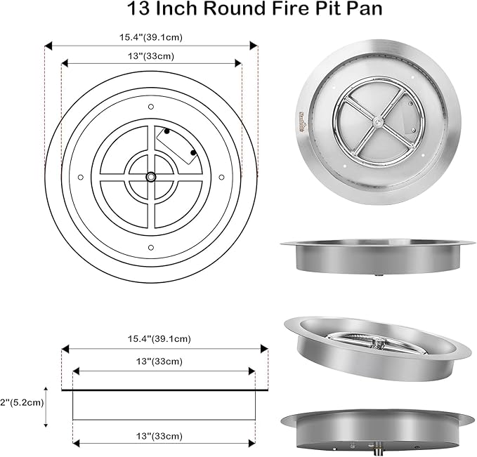 Stanbroil 13-Inch Drop-in Fire Pit Burner Pan, Round Fire Pit Insert for Propane & Natural Gas DIY Fire Table, Stainless Steel Firepit, BTU 88,000 Max