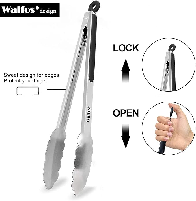 Walfos 7 inch Small Kitchen Tongs for Cooking, Mini Silicone Serving Tongs, Great for Cooking, Salad, Grilling, Pasta, Steaks, Vegetables