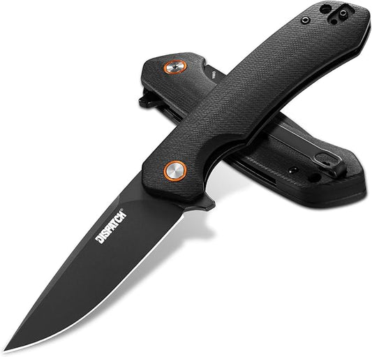 Dispatch Black Pocket Knife with Clip, 3.29" D2 Steel Drop Point Blade and G10 Handle EDC Knife-Front Flipper Pocket Knife for Men Women,Sharp Hiking Hunting Survival Camping Folding Knives.