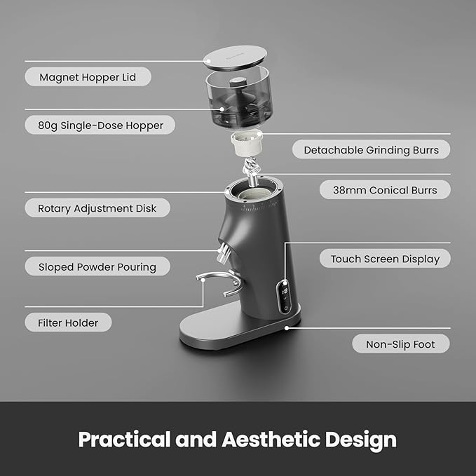 Electric Conical Burr Coffee Grinder, Coffee Bean Grinder with Smart 60S Timer, 60 Precise Adjustable Grind Settings for Espresso, 2-12 Cup, Easy to Clean, Durable & Quiet, G9010B Grey