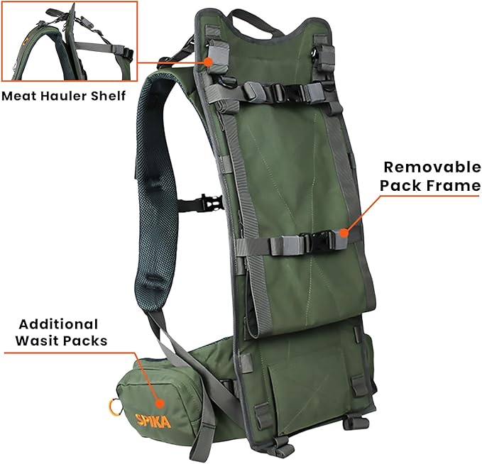 SPIKA Hunting Backpacks for Men, Meat Hauler Frame Pack with Rifle Holder, 40L/80L Extendable + Capacity for Bow Rifle Gun