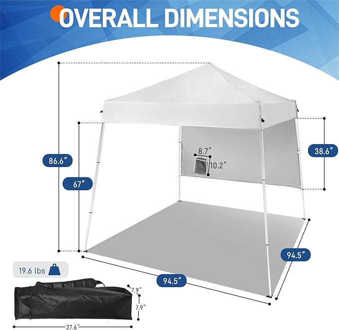 Outvita 6'x6' Pop Up Canopy Tent Commercial Instant Gazebo Tent, Waterproof & UV Protection Canopy Tent with Slant Legs & 1pc sidewall for Party Wedding Birthday BBQ Events