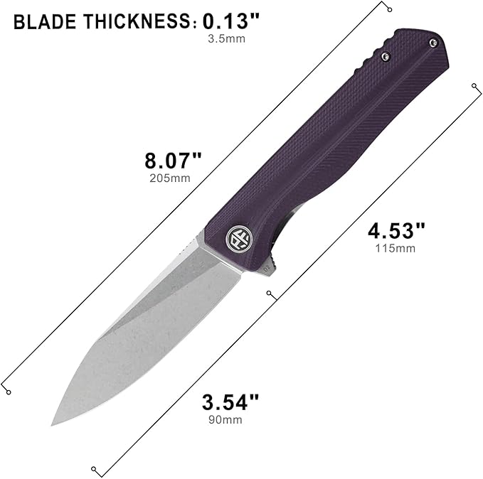 Petrified fish G10 handle D2 steel blade 2CR13 liner ball bearing flipper folding knife camping hunting EDC pocket tool PF818 (Purple, Stonewash)