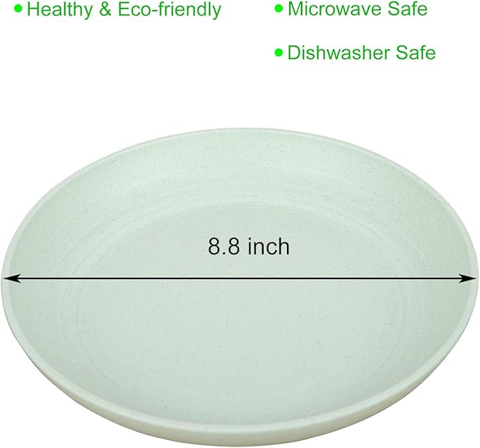 LuckyZone 8.8 Inches Unbreakable Wheat Straw Plates - Reusable Plate Set - Dishwasher & Microwave Safe - Perfect for Dinner Dishes - Healthy, BPA Free & Eco-Friendly (8.8 Inches)
