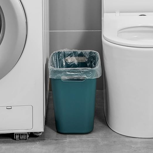 UUJOLY Plastic Small Trash Can Wastebasket, Garbage Container Basket for Bathrooms, Laundry Room, Kitchens, Offices, Kids Rooms, Dorms, 3.5 Gallon, Bluish Green, 2 Pack