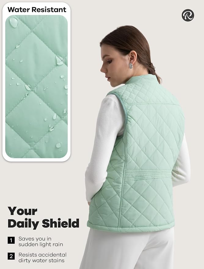 Women's Vest, Quilted Puffer Water-Resistant Zip With Pockets