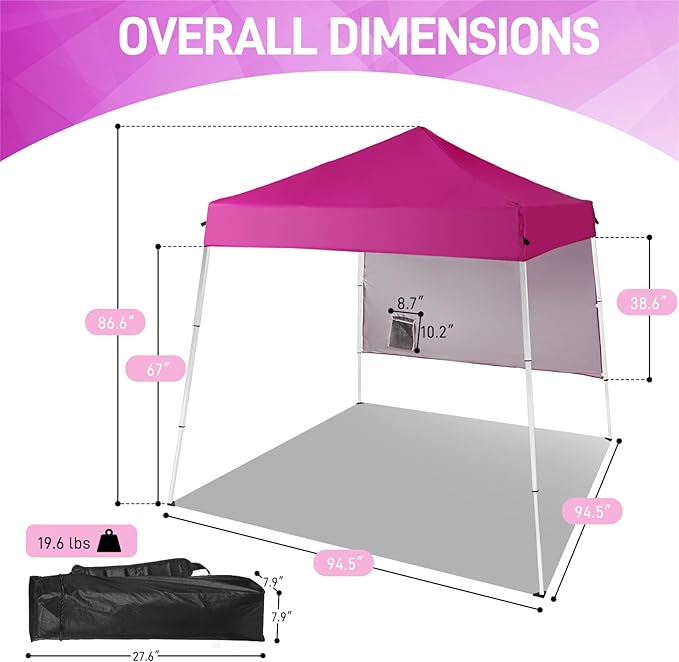 Outvita 6'x6' Pop Up Canopy Tent Commercial Instant Gazebo Tent, Waterproof & UV Protection Canopy Tent with Slant Legs & 1pc sidewall for Party Wedding Birthday BBQ Events