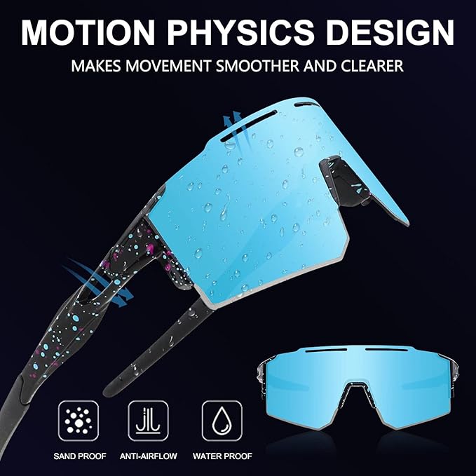 OULAIQI Cycling Sunglasses Polarized Sunglasses for Cycling Men Women with 1 Lens or 3 Interchangeable Lens Baseball Glasses