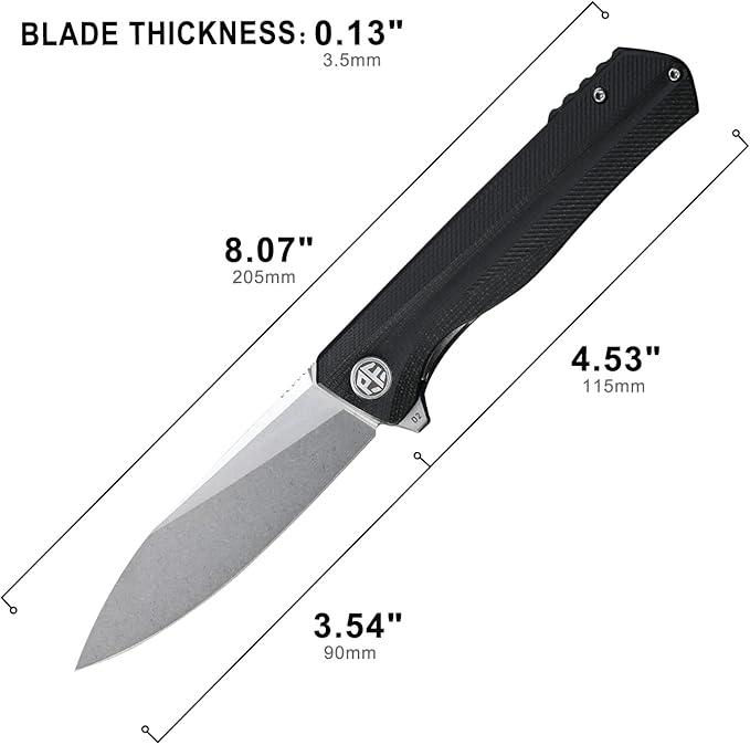 Petrified fish G10 handle D2 steel blade 2CR13 liner ball bearing flipper folding knife camping hunting EDC pocket tool PF818 (Black, Stonewash)