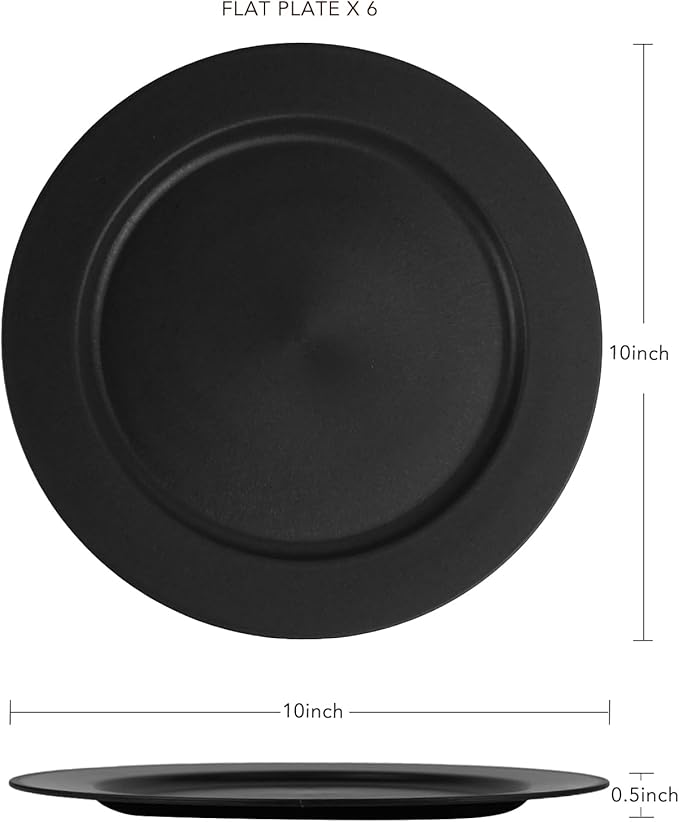 greenandlife 10inch/6pcs Dishwasher & Microwave Safe Wheat Straw Plates, Alternative for Plastic Plates, Lightweight Reusable Unbreakable Dinner Plates, Non-toxin, BPA Free for Kids Adults, Black