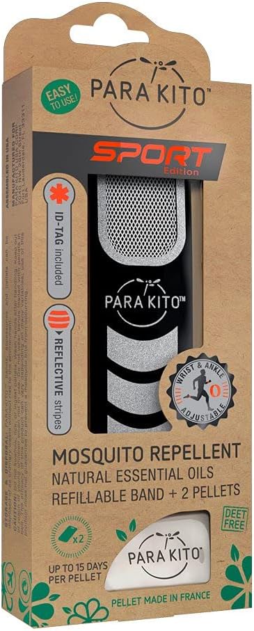 PARA'KITO Mosquito Insect & Bug Repellent Wristband - Waterproof, Outdoor Pest Repeller Bracelet w/Natural Essential Oils - Sport Edition (Black)