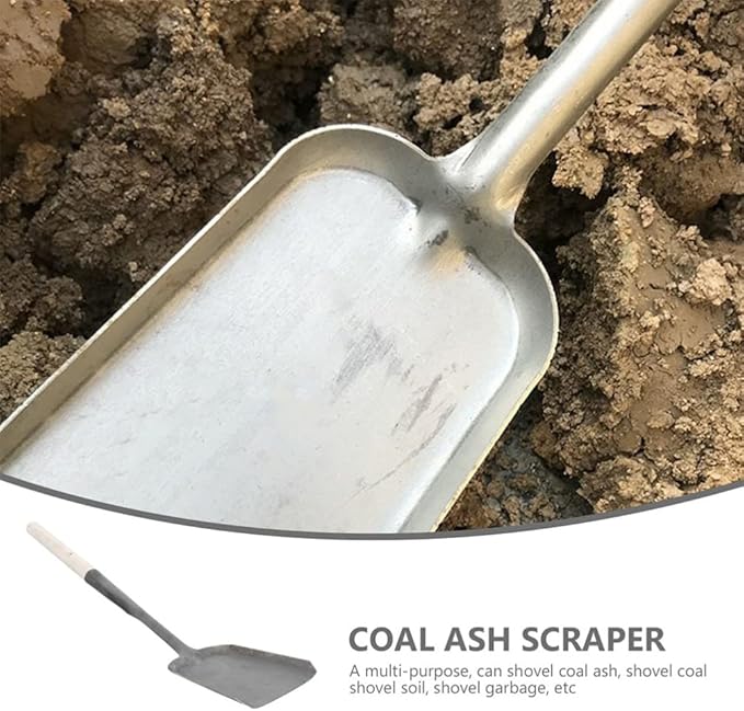 Ash Shovel Kitchen Stove Shovel Fireplace Shovel Fireplace Scoop Coal Shovel Ash Cleaning Shovel Iron Gardening Shovel with Wood Long Handle for Indoor Outdoor