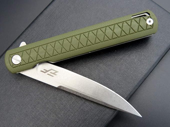 Eafengrow EF16 Folding Knife Flipper Ball Bearing Point D2 Blade G10 Handle with Pocket Clip Everday Carry Pocket Knife Liner Lock Camping Tactical Outdoor Multitool (Army Green)