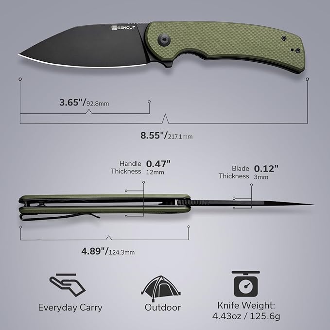 SENCUT Omniform Folding Pocket Knife for Men, Camping Knife with G10 Handle and 3.65" 9Cr18MoV Blade, Large EDC Knife for Outdoor S23064-1(OD Green)