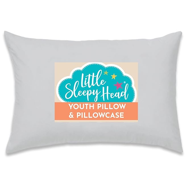 Little Sleepy Head Youth Pillow with Pillowcase 16x22, Soft Jumbo Toddler Pillow & Hypoallergenic Pillowcase - Best Kids Pillows for Sleeping, Perfect Kids Travel Pillow (Gray)