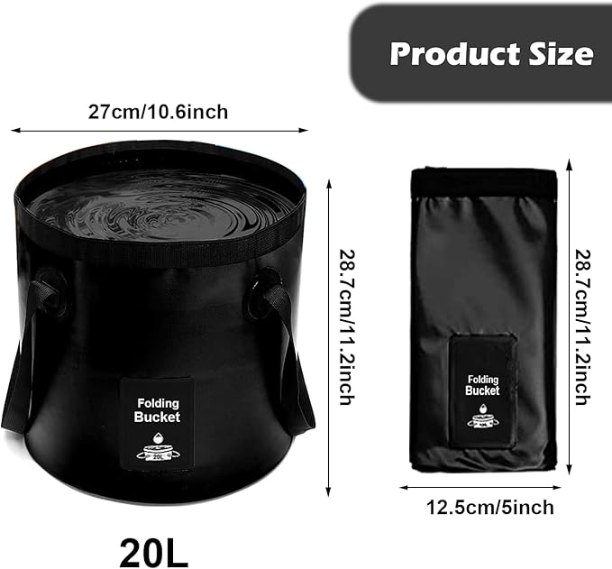 Collapsible Bucket with Handle, Lightweight Folding Water Container, Portable Collapsible Bucket for Fishing, Camping, Hiking, Backpacking, Outdoor Survival, Car Washing Black 20L