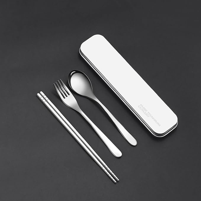 Pure Titanium Cutlery Set Chopsticks Fork Spoon Table Knife Portable Reusable Travel Tool Set (2)