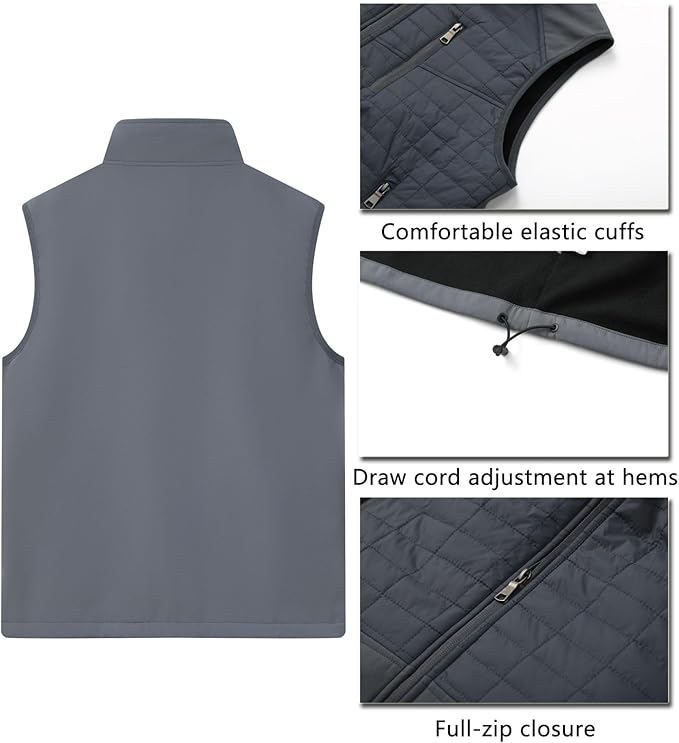 Vcansion Men's Lightweight Fleece Lined Puffer Vest Softshell Outerwear Sleeveless Jacket for Hiking Travel Golf