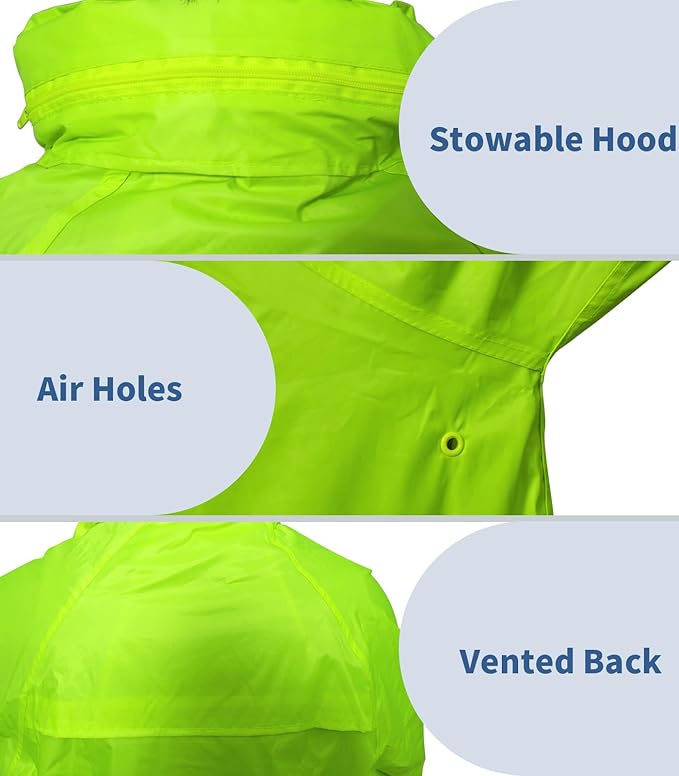RainRider Raincoat for Men Waterproof Long Rain Jacket with Stowable Hood Lightweight Rain Gear Poncho for Unisex