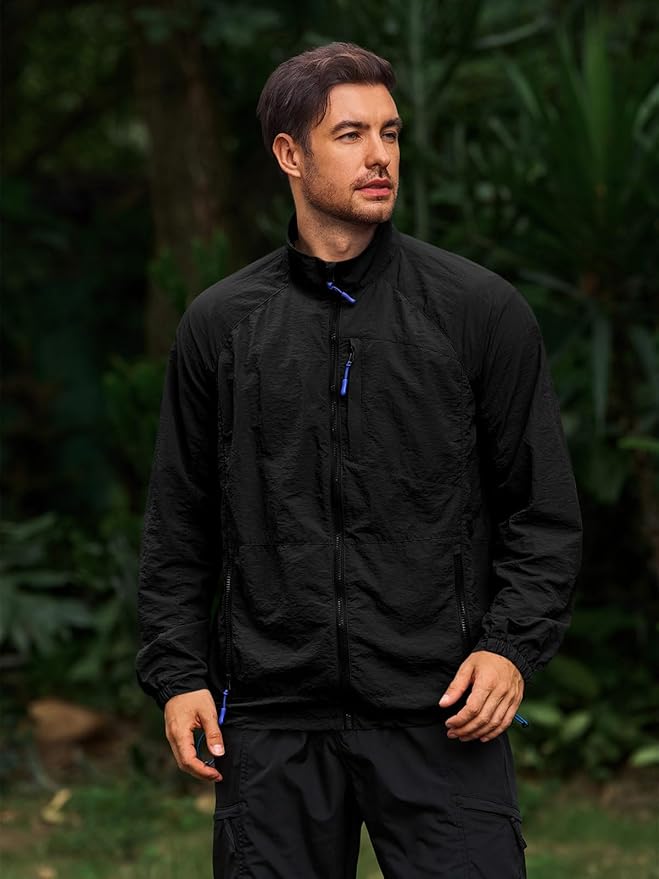 Yousify Mens Lightweight Jacket Windbreaker Full Zip Long Sleeve Outdoor Athletic Jackets for Hiking