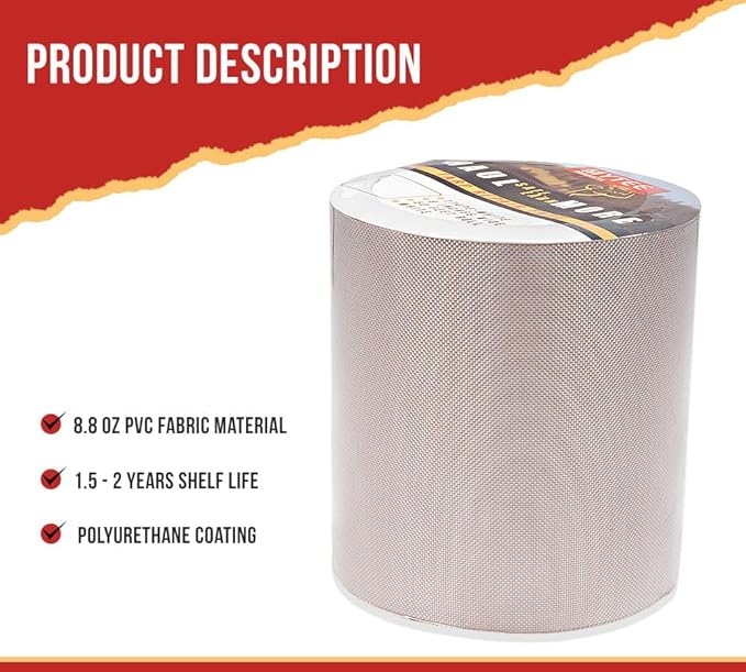 Mytee Products 8.8 oz Waterproof White Vinyl Tarp Repair Tape 6 Inch x 50 FT with Heavy Duty Adhesive Backing - Tarp Patch Kit, Tarp Repair Kit