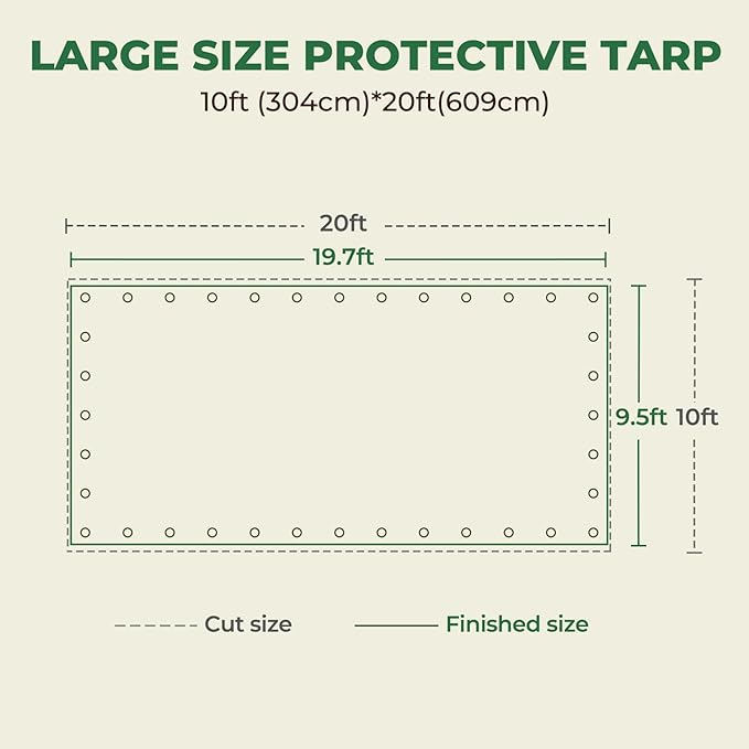 HIRALIY 14 Mil Tarp Waterproof 10x20 Feet, Thick Heavy Duty Tarp with Reinforced Grommets for Firewood, Roof, Camping, Patio, Pool, Boat, Dump Trailer