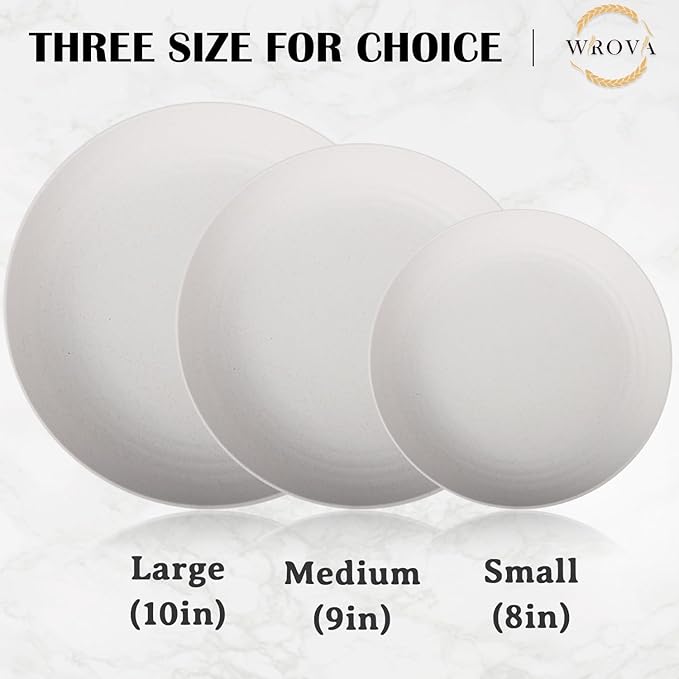 Wheat Straw Plates - 9 Inch Unbreakable Dinner Plates Set of 8 - Dishwasher & Microwave Safe Plastic Plates Reusable for Kitchen and Camping (white)