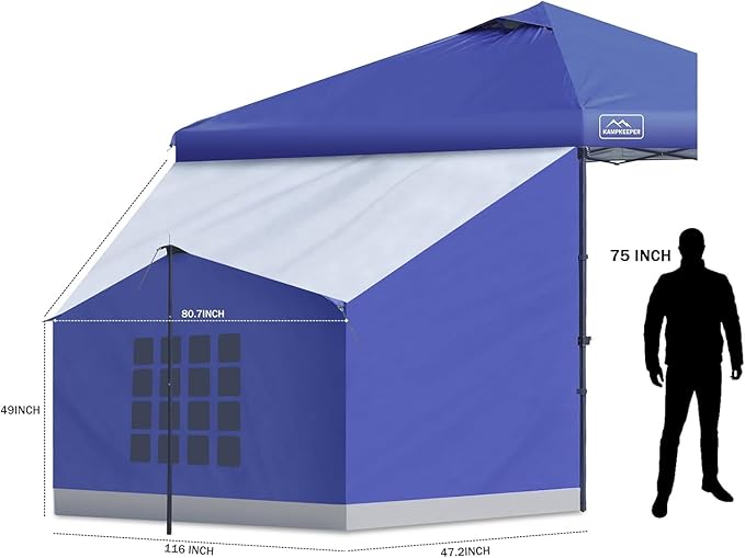 KAMPKEEPER Side Tent for 10 x 10 ft Pop Up Canopy, Easy Setup Gazebo Attachment, Camping Tent Blue (Canopy and Bracket NOT Included)