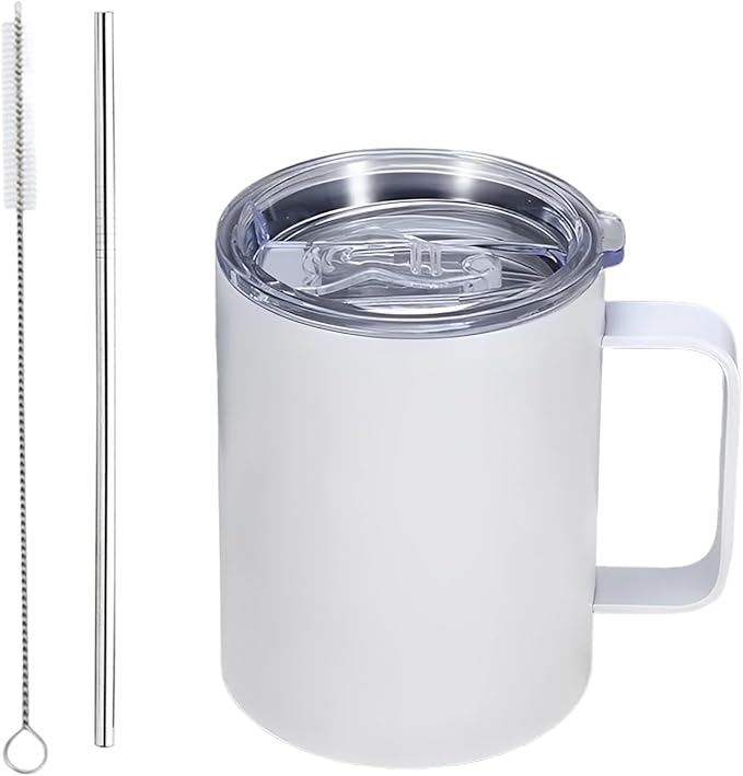 12OZ Sublimation Insulated Stainless Steel Coffee Mug with Lid Bulk 1 Pack,Double Wall Vacuum Travel Coffe Cup with Handle,Reusable Metal Thermos Tumbler,Camping Mugs Keep Hot