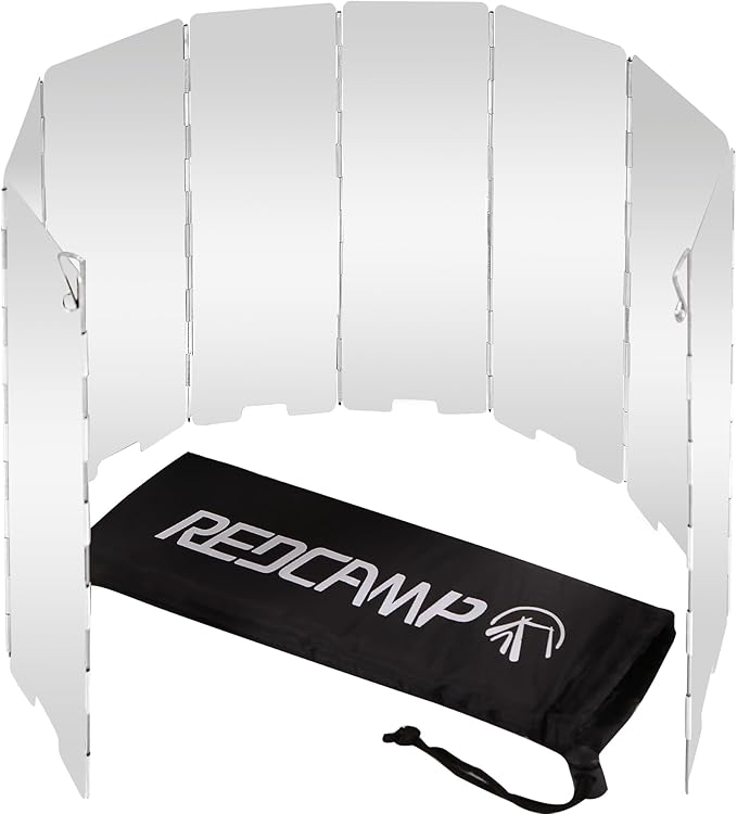 REDCAMP Folding Outdoor Stove Windscreen, 8 Plates Aluminum Camping Stove Windshield with Carrying bag, Lightweight Butane Burner Windshield