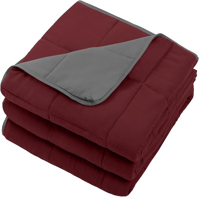 Weighted Blanket for Adults 12lbs, 48"x72" Twin Size Cooling Heavy Blanket for 130-220lbs with Premium Glass Beads, Soft Thick Big Blankets for All-Season Sleeping Comfort Breathable, Red Grey