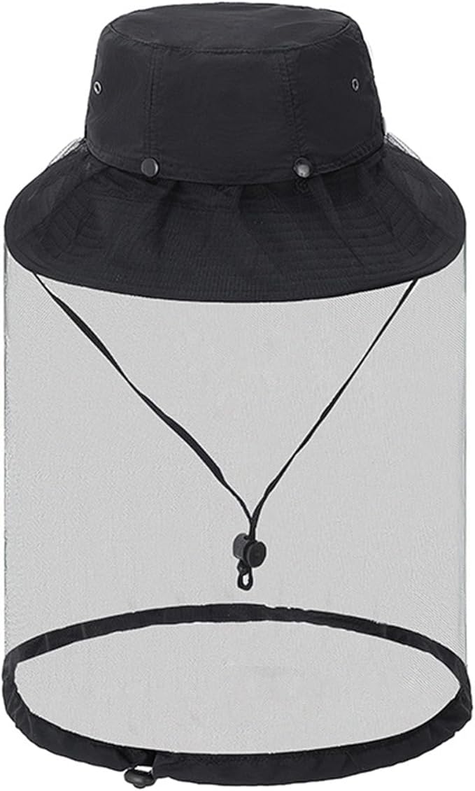 Mosquito Sun Hat with Net, Concealable Mesh, Drawstring Adjustable Skirt and Wind Cord, for Fishing Beekeeping Gardening