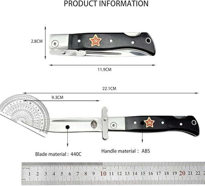 Finka-NKVD KGB Folding Pocket Knife,3.66" Mirror Polished 440C Blade and ABS Handle,Nylon Sheath,Assisted Opening Flipper Knife with Lockback, EDC for Camping Hunting Survival (Ivory white)
