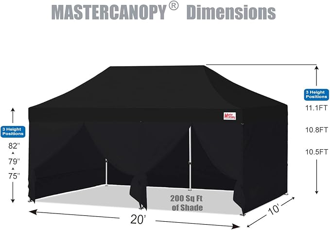 MASTERCANOPY Heavy Duty Pop-up Canopy Tent with Sidewalls (10x20,Black)