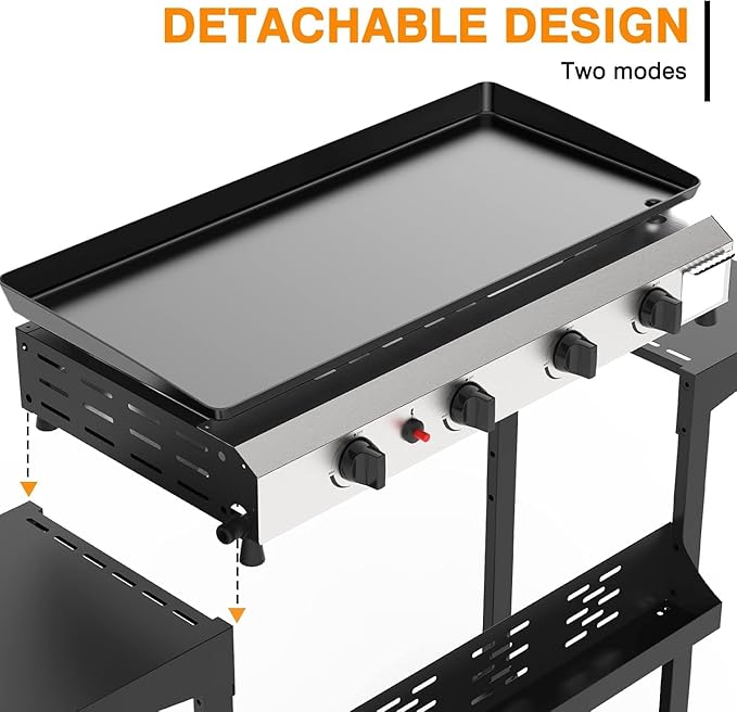 4 Burner Flat Top Grill, 30 Inch Stainless Steel Tabletop Portable Propane Griddle, 40,000 BTU BBQ Gas Griddle Flat Grill with Side Shelves for Camping