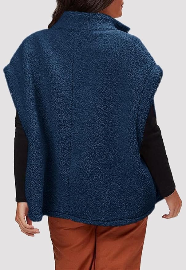 Hongqizo Womens Fuzzy Fleece Vest Casual Oversized Warm Button Down Sherpa Vest Jacket with Pockets