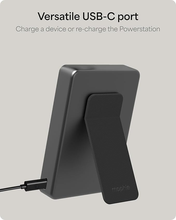 Mophie Powerstation Wireless with Stand 10,000mAh Power Bank – MagSafe Compatible, 15W Qi2-Certified, 30W USB-C PD Fast Charging, Slim Battery Pack for iPhone, Android, Travel & Airplane Use