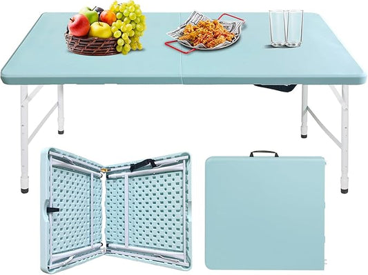 Portable Plastic Folding Table 4ft/6ft/8ft Heavy Duty White Black Picnic Dining Table Fold-in-Half for Camp Party Kitchen Indoor Outdoor