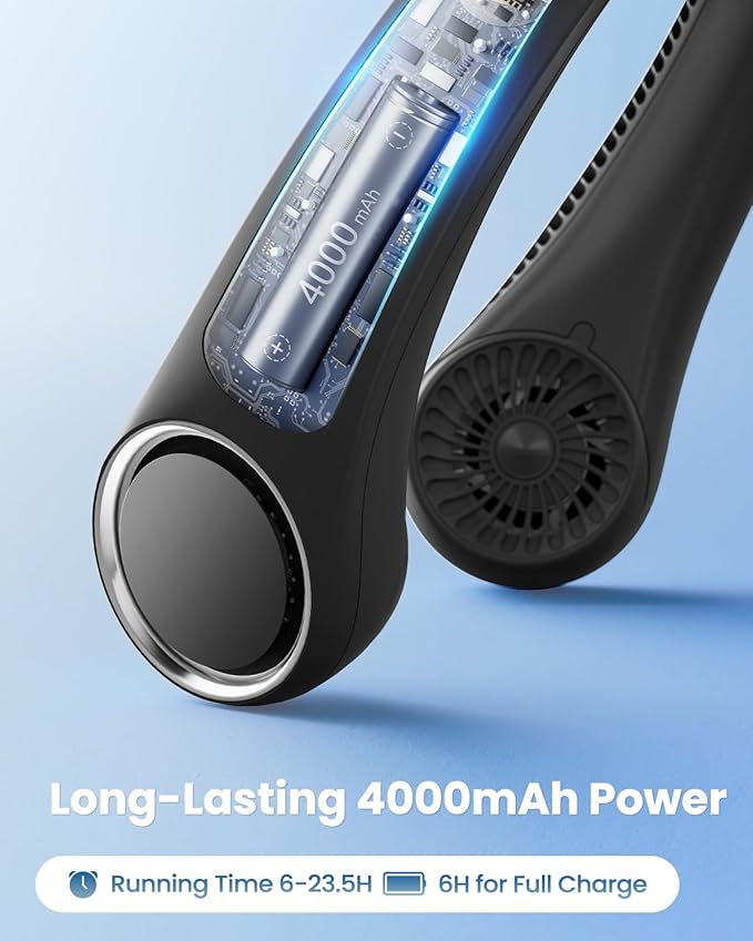 Gaiatop Portable Neck Fan Rechargeable, Hands-Free Cooling, 23.5hrs Runtime, Battery Powered Personal Wearable Fan Quiet, Summer Outdoor Travel Essentials, Birthday Gifts for Women Men Teens, Black