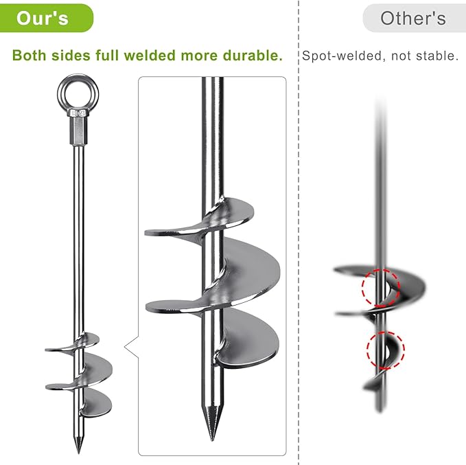 24'' Fully Welded Ground Anchors Screw in, 3'' Wider Spiral Earth Anchor for Swing Set, 2pcs Mobile Home Anchors, Wind Resistant Trampoline Wind Anchors, Ground Anchors for Sheds
