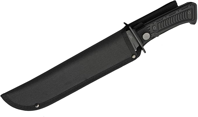 SZCO SUPPLIES 15-Inch Outdoor Survival Bowie Knife, Black Blade, Rubberized Handle, Nylon Sheath, Camping, Hunting, Tactical Use