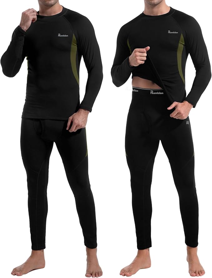 romision 2 Pack Thermal Underwear for Men Long Johns Fleece Lined Hunting Gear Bottom Top Set Base Layer Cold Weather XS-4XL