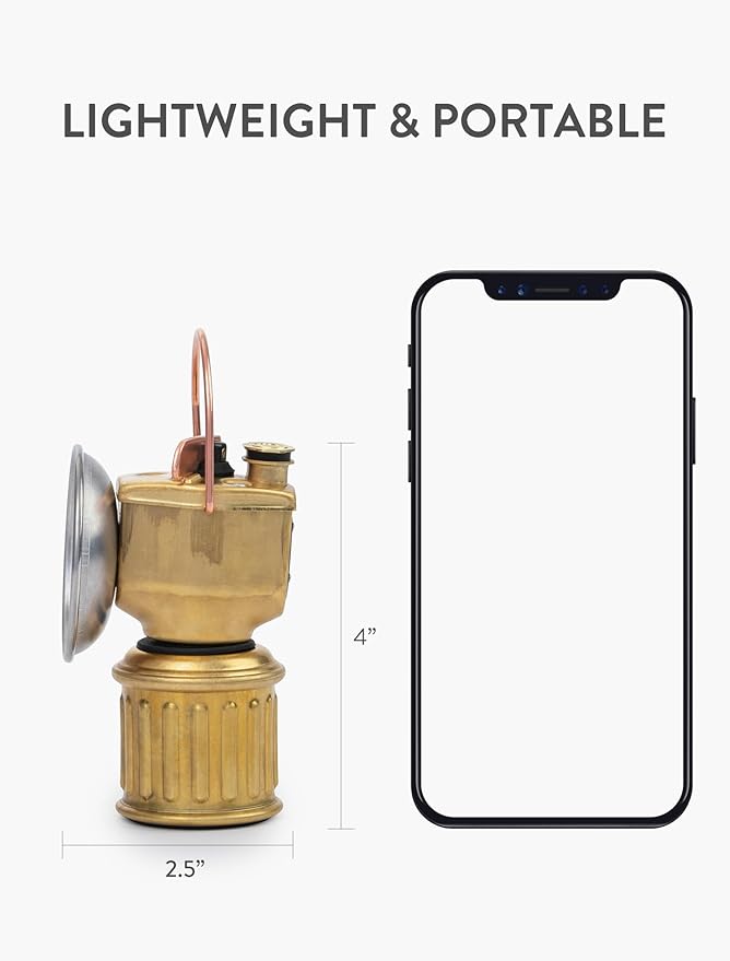 Barebones Miners Lantern – Vintage-Inspired Rechargeable LED Lantern with Dimmable Light, Magnetic Base, Weatherproof Design, and Brass Finish – Portable Camping and Indoor Decor Light