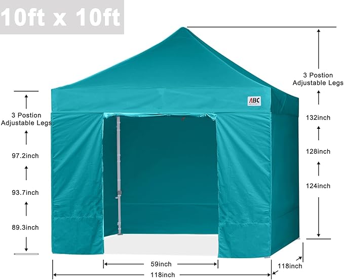 ABCCANOPY Easy Pop Up Canopy Tent with Sidewalls 10x10 Commercial -Series, Turquoise