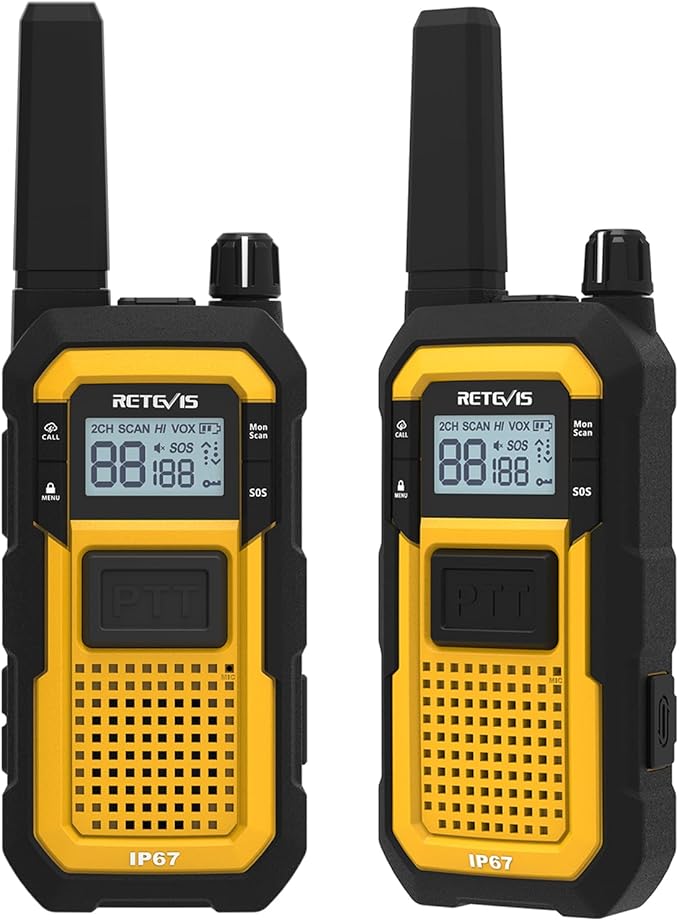 Retevis RB48 Waterproof Walkie Talkies, Heavy Duty Two Way Radio, Advanced Triple Proof, Vibration Call, USB-C, SOS,2000mAh, NOAA, 2 Way Radio(2 Pack) Yellow