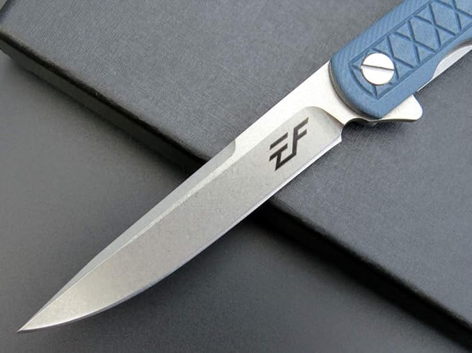 Eafengrow EF16 Folding Knife Flipper Ball Bearing Point D2 Blade G10 Handle with Pocket Clip Everday Carry Pocket Knife Liner Lock Camping Tactical Outdoor Multitool (Gray Blue)