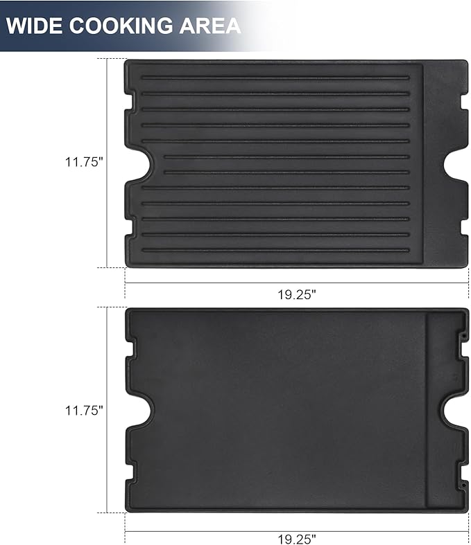 Criditpid 19.25” x 11.75” 2-in-1 Reversible Pre-Seasoned Cast Iron Cooking Griddle for Broil-Mate 746184 Grill, 11239 Flat Griddle Top Plate for Gas Stove/Charcoal/Electric/Propane/Gas Grill.